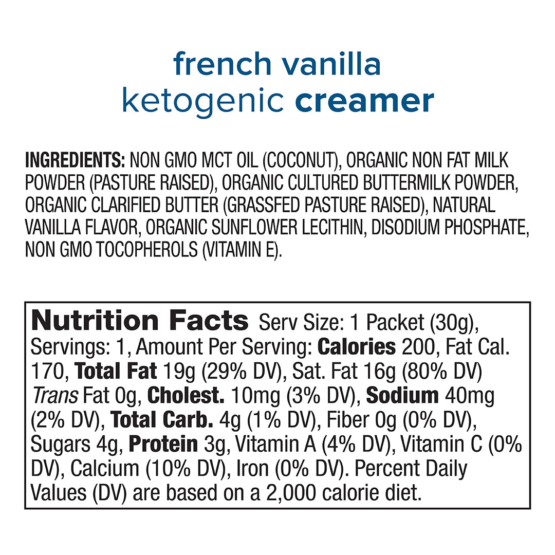 French Vanilla Keto Creamer nutrition label