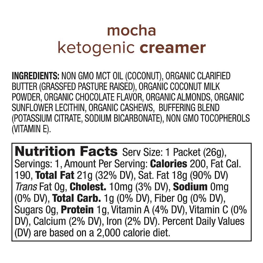Mocha casein and lactose free Keto Creamer nutrition facts