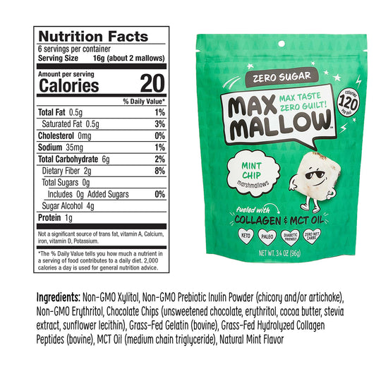 Max Sweets Mint Chip Max Mallow - Gluten-Free, Soy-Free & Sugar-Free Marshmallow 3 Pack