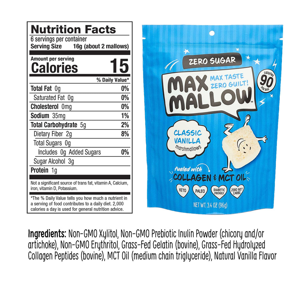Max Sweets Classic Vanilla Max Mallow - Gluten-Free, Soy-Free & Sugar-Free 3 Pack